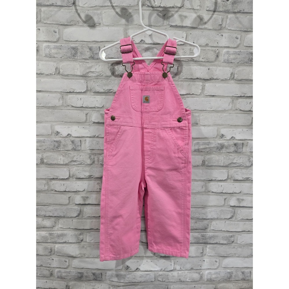 Carhartt Baby Girls Bib Overalls Size 18M Adjustable Strap Patch Pink NWOT